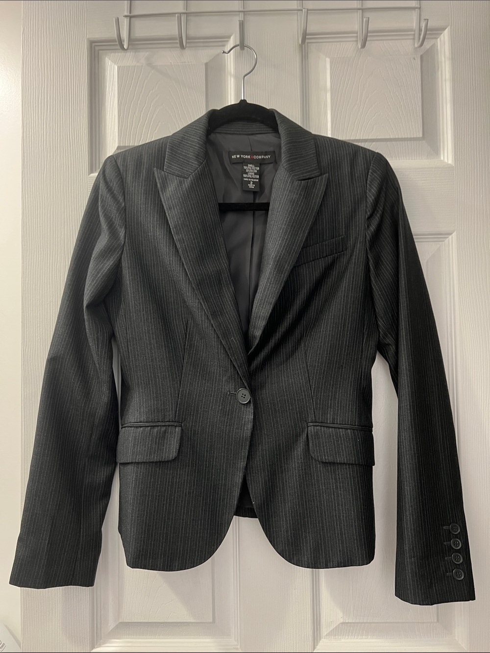 New York & Company Charcoal Pinstripe Single-Button Blazer